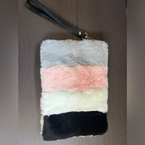 Faux Fur Striped Wristlet